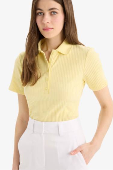 Slim Fit Corduroy Short Sleeve Polo Shirt