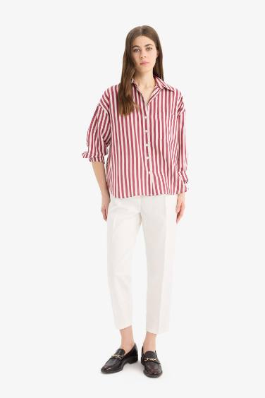 үлкен пішім жолақ Ұзын жеңді көйлек