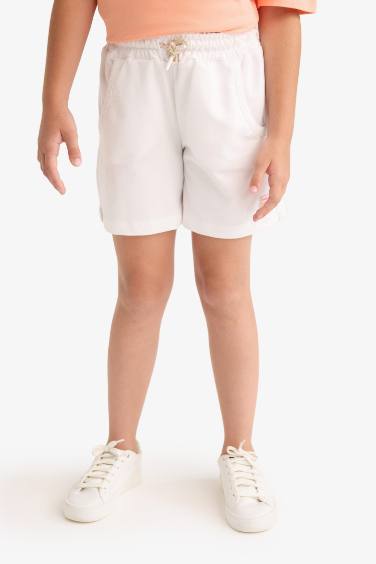 Girl Flexible Waist White Shorts