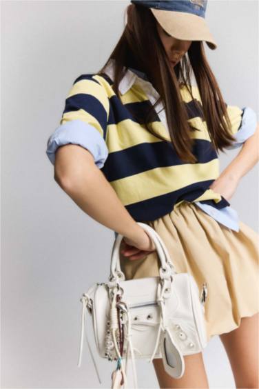 Loose Fit Polo Neck Striped T-Shirt