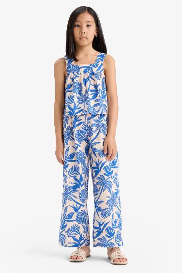 سيت بناتي بنطلون وبلوزة ذو مظهر كتان - قطعتين