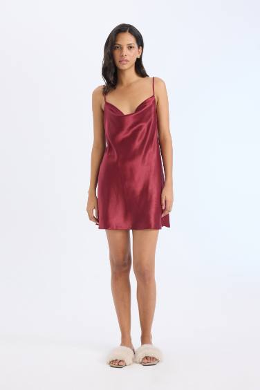 Regular Fit V Neck Satin Dress