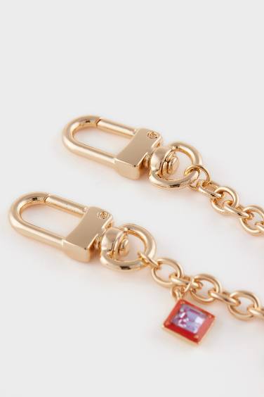 Kadın Fil Dişi Detaylı Gold Charm Anahtarlık