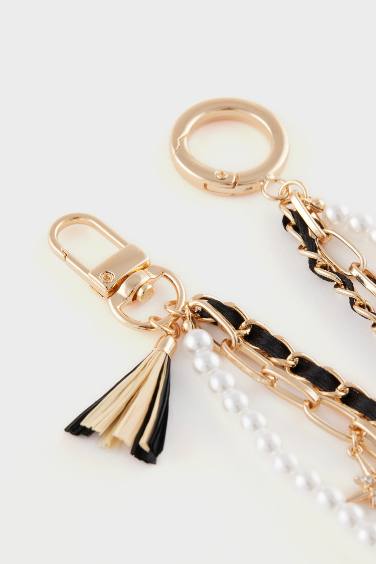 Woman Pearl Detailed Charm Keychain