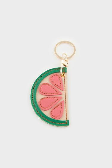 Woman Pink Lemon Motif Charm Keychain