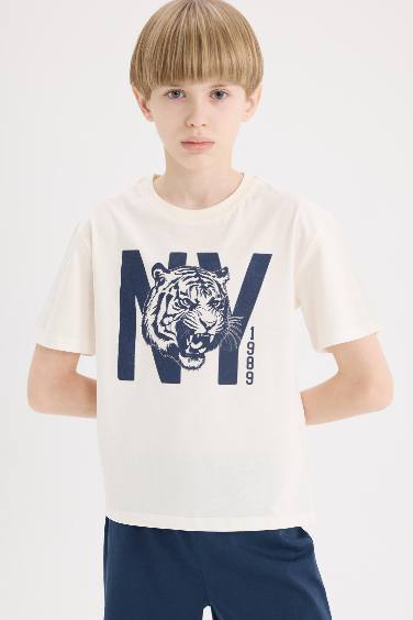 Boy Top Flexible Waist Shorts 2 Piece Pajama Set