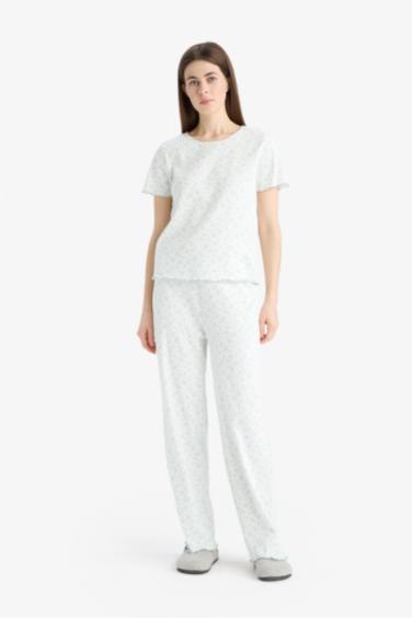 Pijama Takımı Ribana Kısa Kollu Üst Beli Lastikli Uzun Alt-Fall in Love