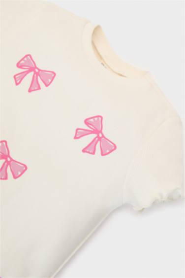 تيشيرت بيبي بناتي نص كم مضلع بشبرة قصة عادية