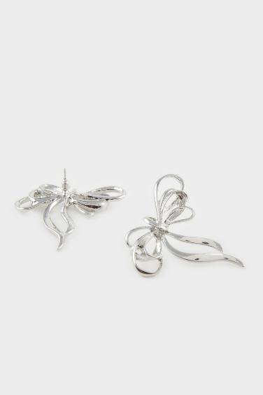 Woman Ribbon Silver Earrings