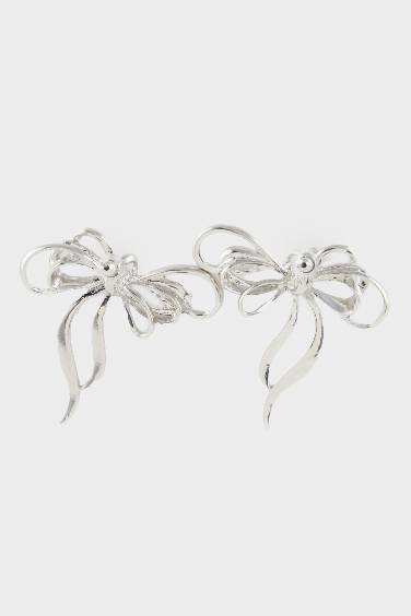 Woman Ribbon Silver Earrings