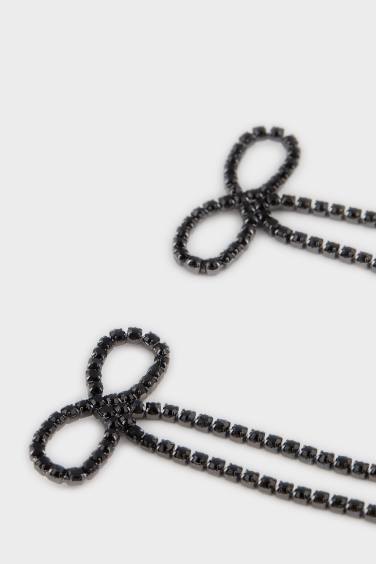 Kadın 2'li Kurdele Siyah Silver Küpe