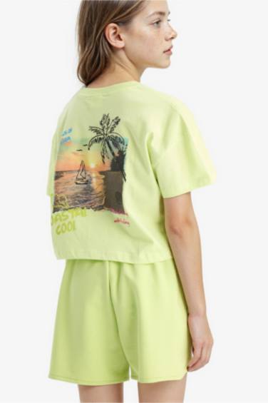T-shirt à col rond avec imprimé au dos pour fille