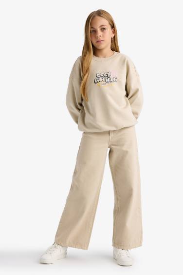 Girl Oversize Fit Crew Neck Printed Sweatshirt