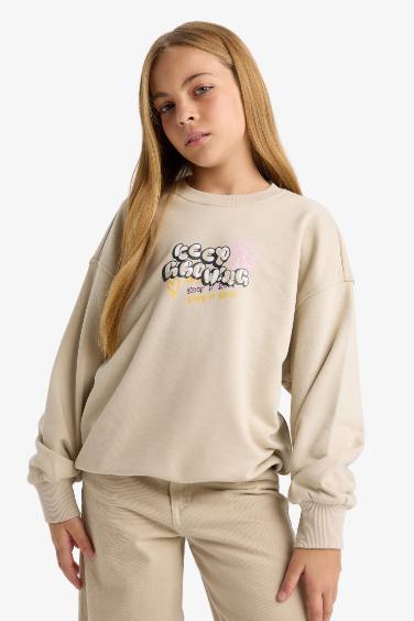 Girl Oversize Fit Crew Neck Printed Sweatshirt