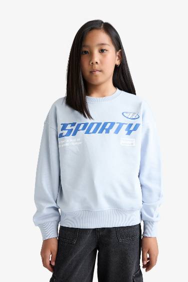 Girl Relax Fit Crew Neck Printed Sweatshirt