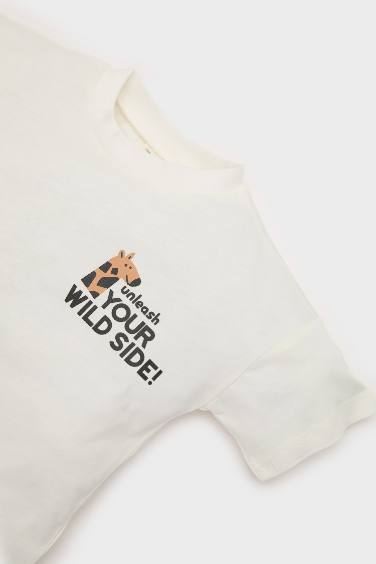 طقم بطباعة الحيوان بياقة مستديرة من قطعتين