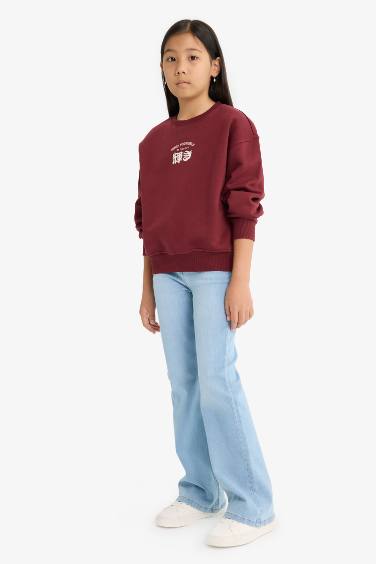 Girl Relax Fit Crew Neck Printed Soft Lining Sweatshirt