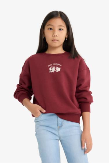 Girl Relax Fit Crew Neck Printed Soft Lining Sweatshirt