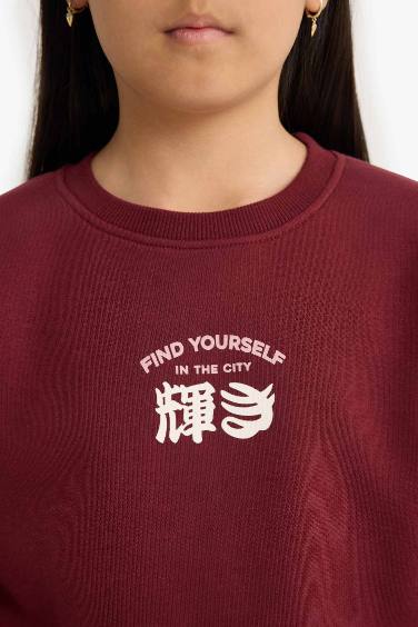 Girl Relax Fit Crew Neck Printed Soft Lining Sweatshirt