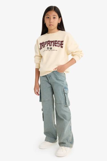 Girl Relax Fit Crew Neck Printed Sweatshirt