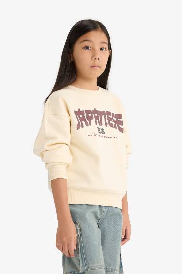 Girl Relax Fit Crew Neck Printed Sweatshirt