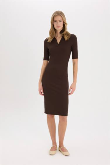 فستان ميدي نص ردن مضلع بوديكون بياخة بولو