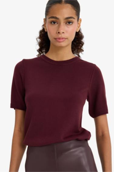 بلوز تريكو نص ردن قصة عادية بياخة مستديرة