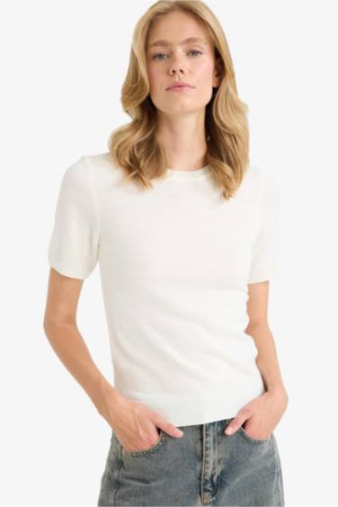 Regular Fit Bisiklet Yaka Kısa Kollu Triko Kazak