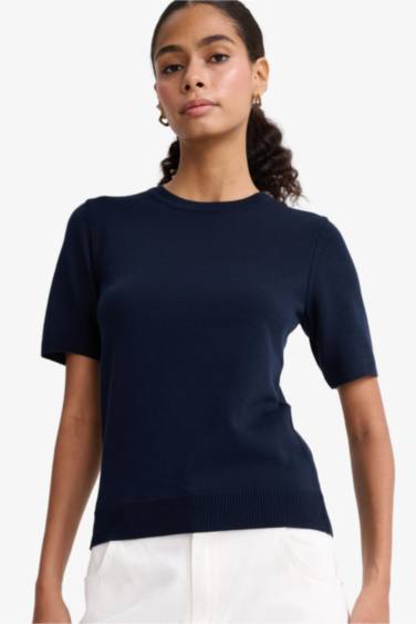 Regular Fit Bisiklet Yaka Kısa Kollu Triko Kazak