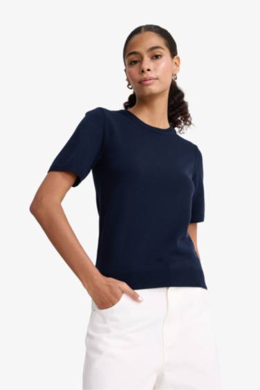 Regular Fit Bisiklet Yaka Kısa Kollu Triko Kazak