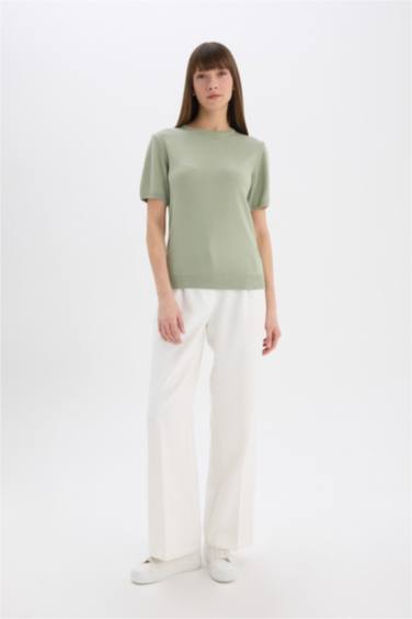 Regular Fit Basic Düz Bisiklet Yaka Kısa Kollu Triko Kazak