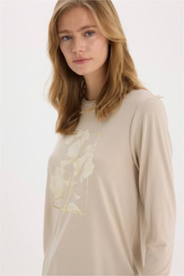 Regular Fit Crew Neck Printed Long Sleeve T-Shirt