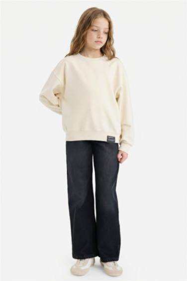 Girl Relax Fit Crew Neck Printed Sweatshirt