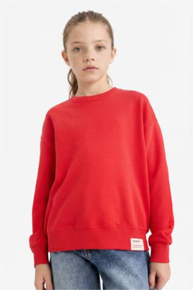 Relax Fit Bisiklet Yaka Baskılı Sweatshirt Kız Çocuk