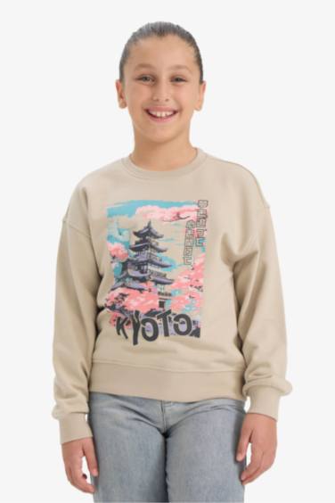 سويت شيرت بناتي قصة مريحة مطبوع