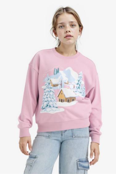 Girl Relax Fit Crew Neck Printed Sweatshirt