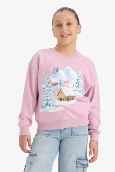 Girl Relax Fit Crew Neck Printed Sweatshirt