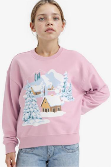 Girl Relax Fit Crew Neck Printed Sweatshirt