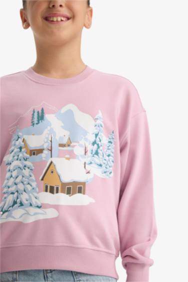 Girl Relax Fit Crew Neck Printed Sweatshirt