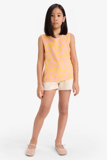 Top sans manches imprimé à col rond pour fille