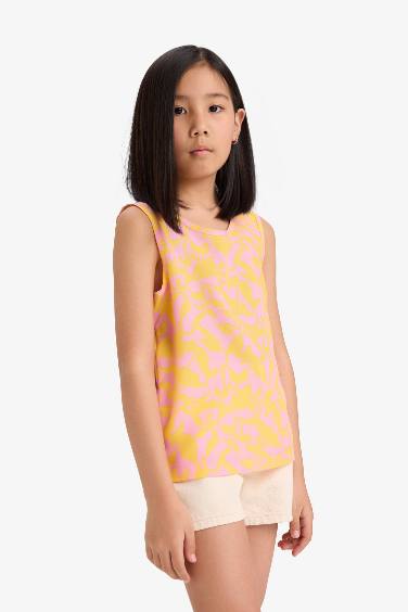Top sans manches imprimé à col rond pour fille
