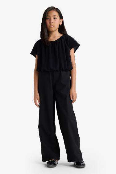 Blouse noire à manches courtes et col rond pour fille