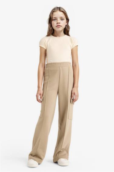 Girl Elastic Waist Wide Leg Cargo Sweatpants