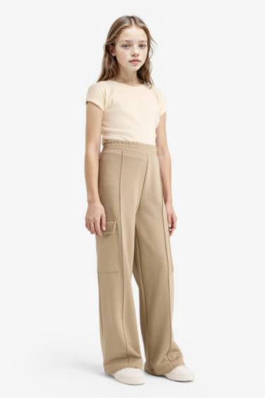 Girl Elastic Waist Wide Leg Cargo Sweatpants