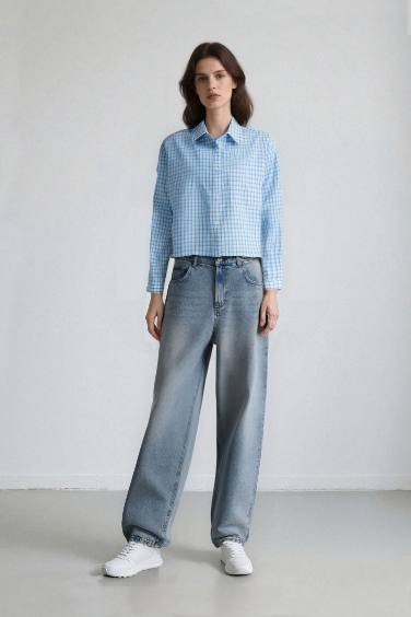 Рубашка с длинными рукавами в клетку, оверсайз