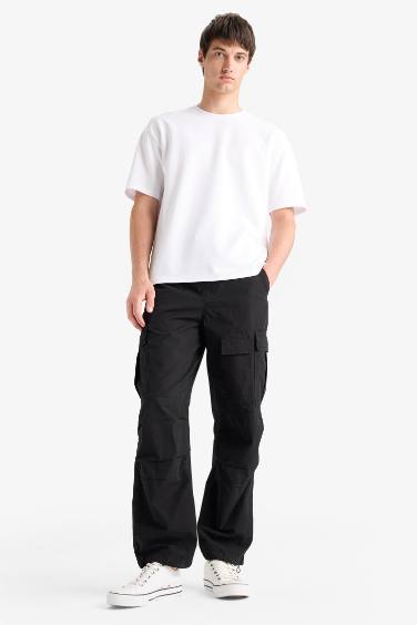 %100 Pamuk Bol Rahat Kesim Wide Leg Kargo Cepli Geniş Paça Yazlık Pantolon