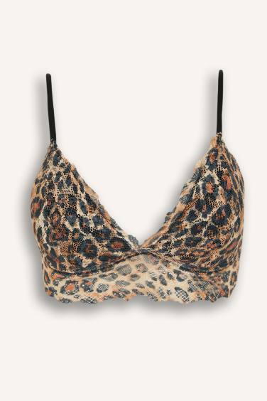 Fall in Love Leopar Desenli Pedli Dantelli Dantel Bralet