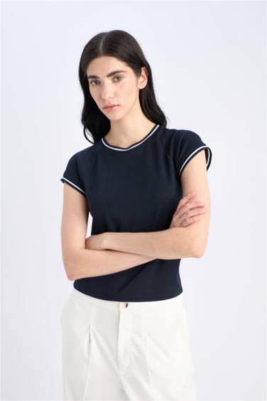 Slim Fit Crew Neck Ribbed Short Sleeve T-Shirt