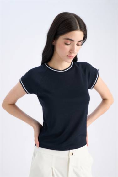 Slim Fit Crew Neck Ribbed Short Sleeve T-Shirt