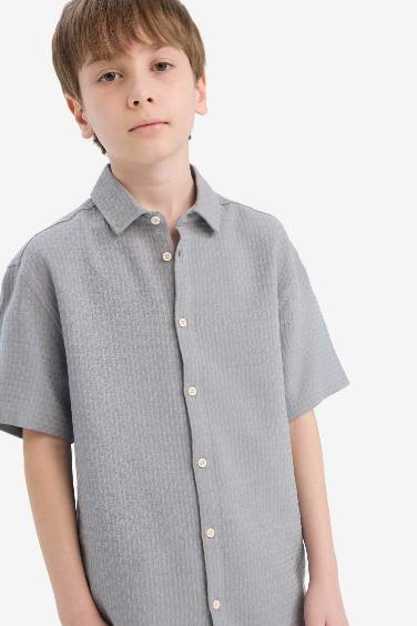 Boy Regular Fit Polo Neck Textured Short Sleeve Shirt